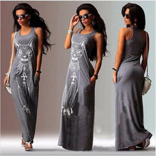 Cat Print Sleeveless U Neck Long Dress
