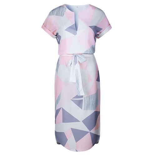 Print V Neck Short Sleeve Casual Midi Dress
