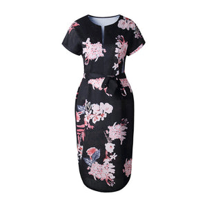 Print V Neck Short Sleeve Casual Midi Dress
