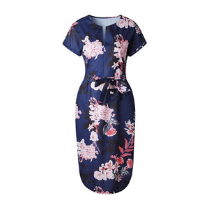 Print V Neck Short Sleeve Casual Midi Dress