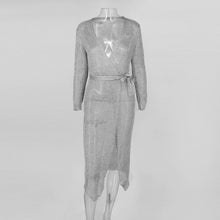 Deep V Neck Long Sleeve Strech Knit Dress