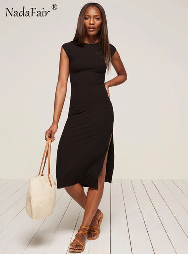 Short Sleeve High Split Sexy Midi Dress