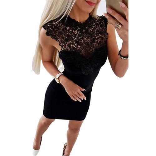 Sexy Lace Neck Mini Party Dress
