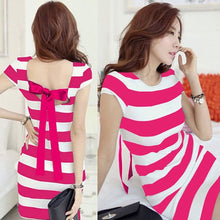 Backless Short Sleeve Striped Mini Dress With Back Belt