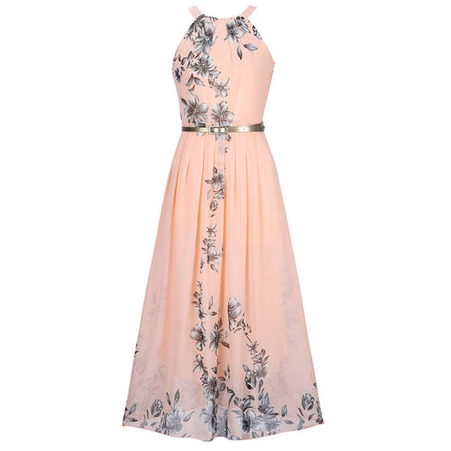 Floral Print Sleeveless High Waist Long Maxi Dress