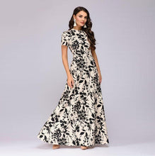 Floral Print Short Sleeve Slim Long Dress