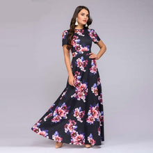 Floral Print Short Sleeve Slim Long Dress