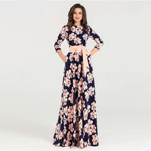 Floral Print O Neck Half Sleeve Long Dress With Belt