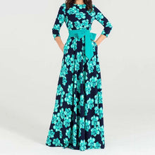 Floral Print O Neck Half Sleeve Long Dress With Belt