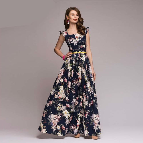 Floral Print Sleeveless Long Dress