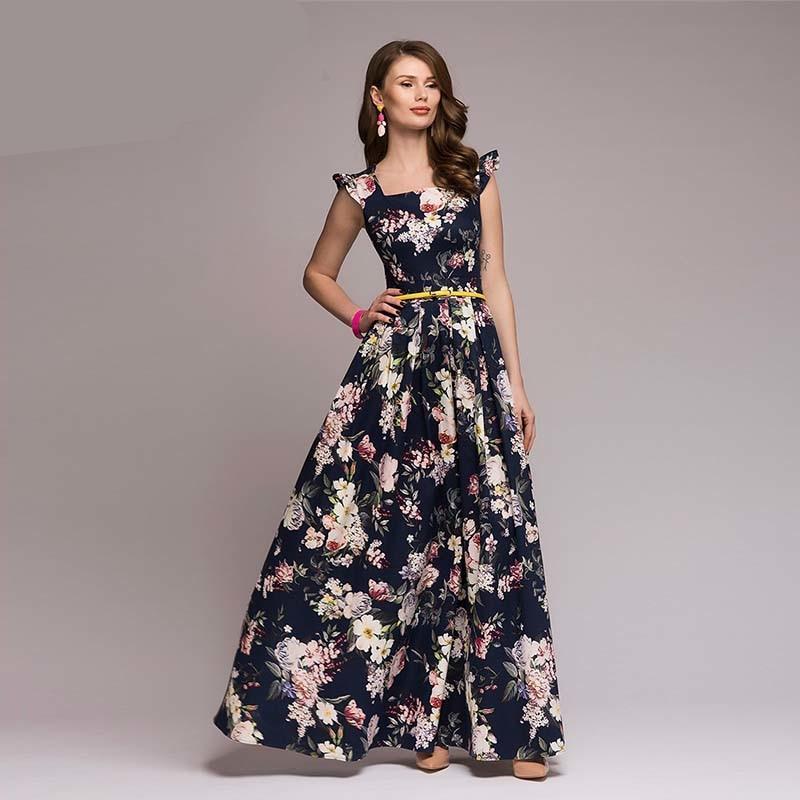 Floral Print Sleeveless Long Dress