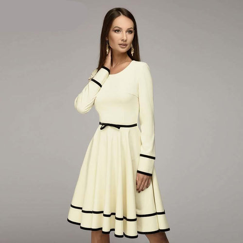 Long Sleeve O Neck Gathered Waist Mini Dress