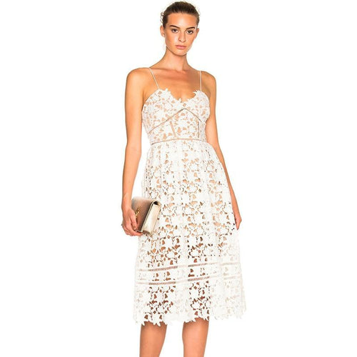 Deep V Neck Camisole Lace Midi Dress
