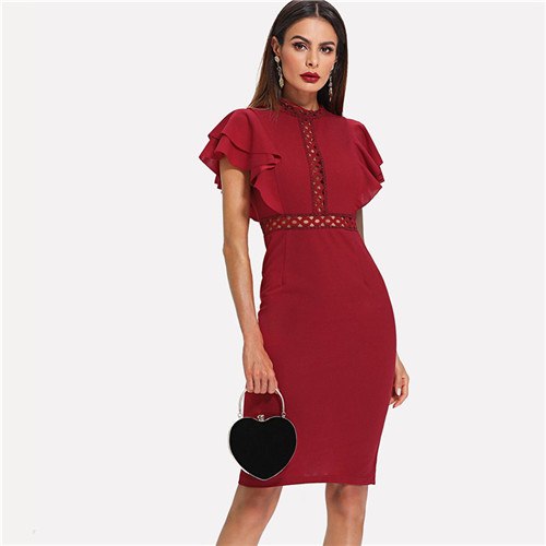 Short Ruffle Sleeve Bodycon High Waist Dress