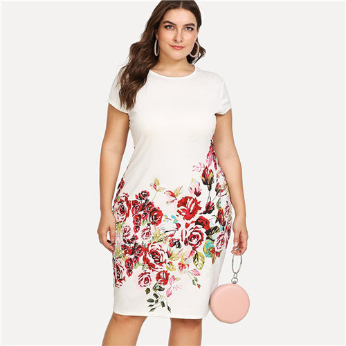 Floral Print Short Sleeve Pencil Dress