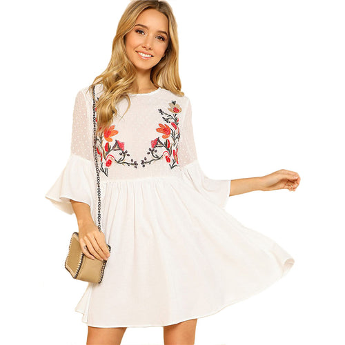 Floral Print Ruffle Half Sleeve Mini Dress