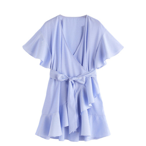 Frill Detail Surplice Striped A Line Dress
