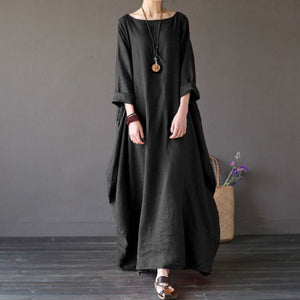 Long Sleeve O Neck Casual Pluz Size Dress
