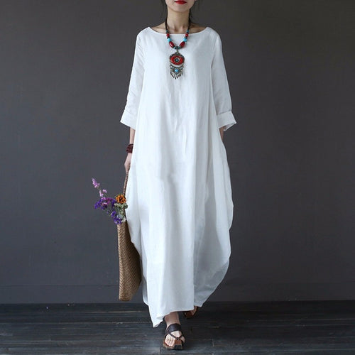 Long Sleeve O Neck Casual Pluz Size Dress