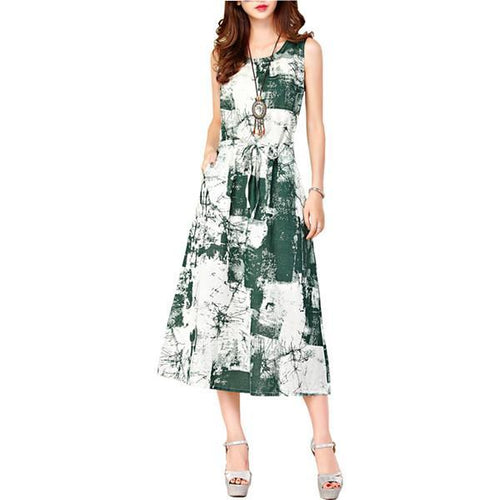Sleeveless O Neck Casual Straight Long Dress