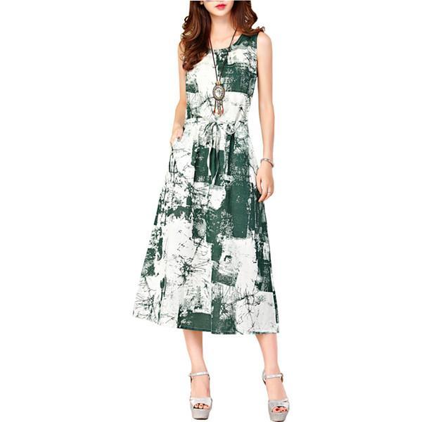 Sleeveless O Neck Casual Straight Long Dress