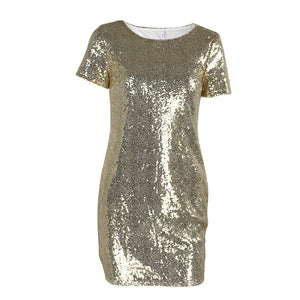 O Neck Short Sleeve Mini Sequin Dress