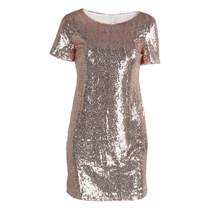 O Neck Short Sleeve Mini Sequin Dress