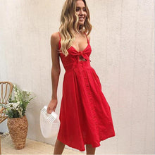 Sexy Deep V Neck Backless Midi Dress