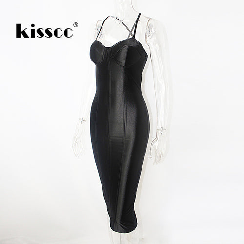 Spaghetti Strap Back Split Bodycon Midi Dress