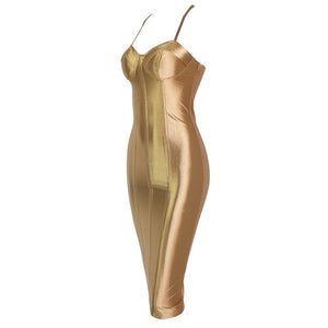 Spaghetti Strap Back Split Bodycon Midi Dress