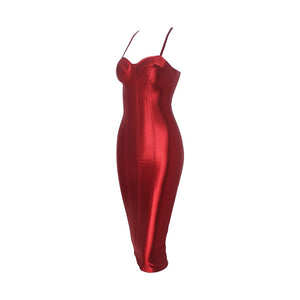 Spaghetti Strap Back Split Bodycon Midi Dress