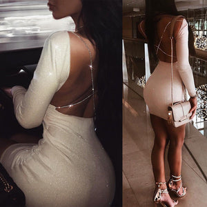 Sexy Backless Long Sleeve Bodycon Mini Sequin Dress