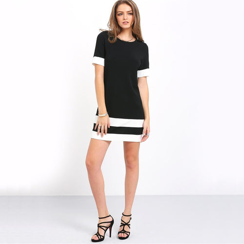 Colors Patchwork Casual Mini Dress