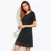 O Neck Short Sleeve Straight Lace Dress