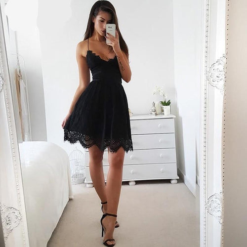 Backless Spaghetti Strap Lace Dress With A V-Neck Loose