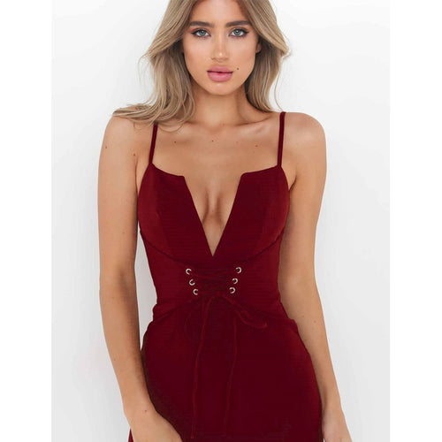 Deep V Neck Midi Halter Bodycon Dress