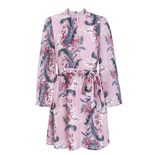 Floral Print Long Sleeve Blackless Chiffon Mini Dress
