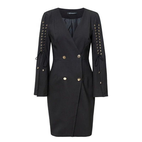 Deep V Neck Double Breasted Sheath Dress