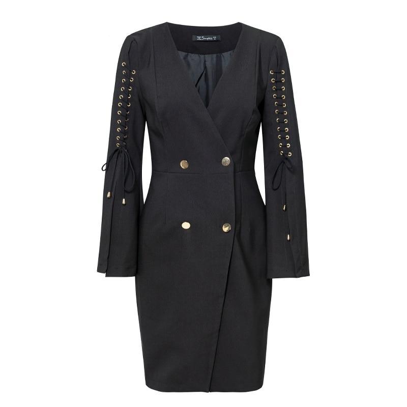Deep V Neck Double Breasted Sheath Dress