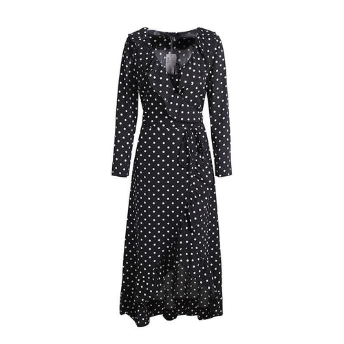 Polka Dot Long Sleeve Split Maxi Dress