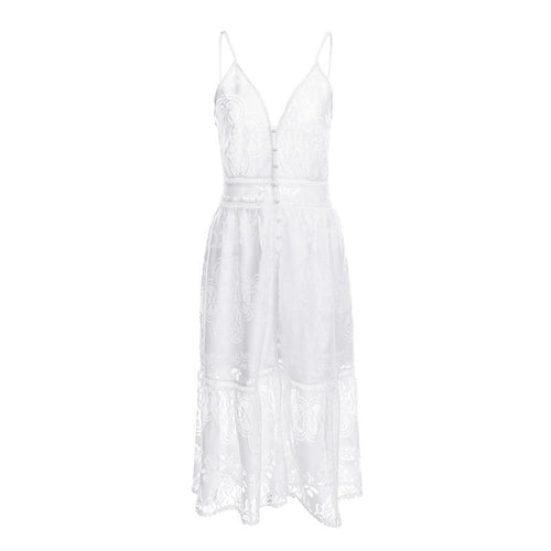 Deep V Neck Shoulder Strap Midi Dress