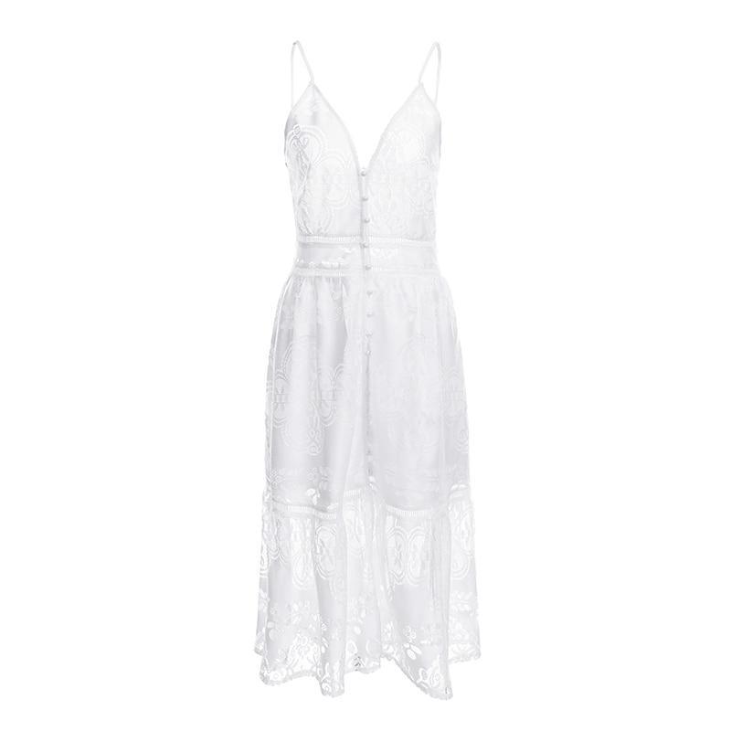 Deep V Neck Shoulder Strap Midi Dress
