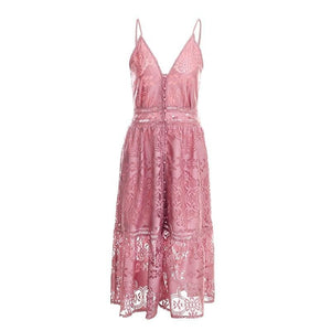 Deep V Neck Shoulder Strap Midi Dress