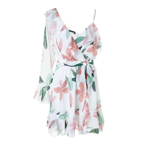 Floral Print Deep V Neck Mini Dress