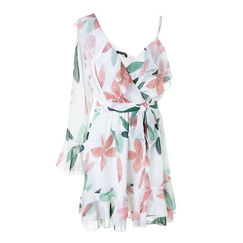 Floral Print Deep V Neck Mini Dress