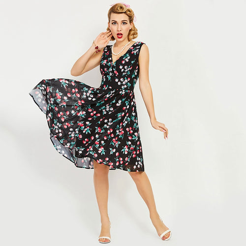 Deep V Neck Sleeveless Vintage Highwaist Dress