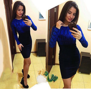 Casual Pattern Print Long Sleeve Sheath Mini Dress