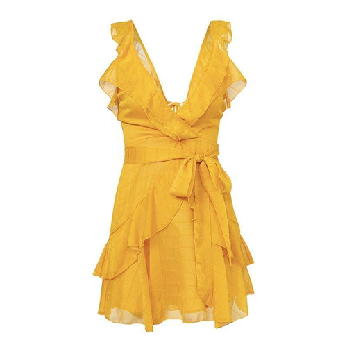 Deep V Neck Backless Chiffon Mini Dress