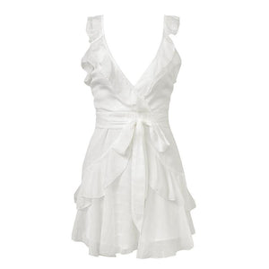 Deep V Neck Backless Chiffon Mini Dress