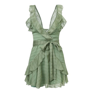 Deep V Neck Backless Chiffon Mini Dress